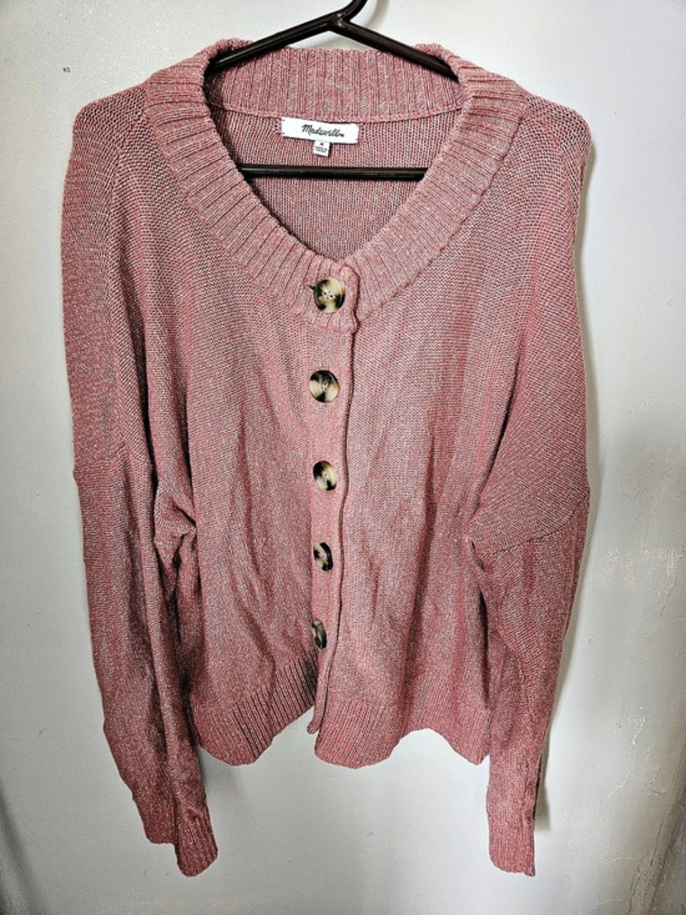 Madewell Button-Front Cardigan in 100% Cotton Pink Medium